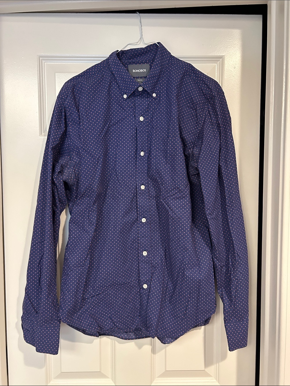 Bonobos Navy Blue Button-Down Shirt with Mini Dot Print